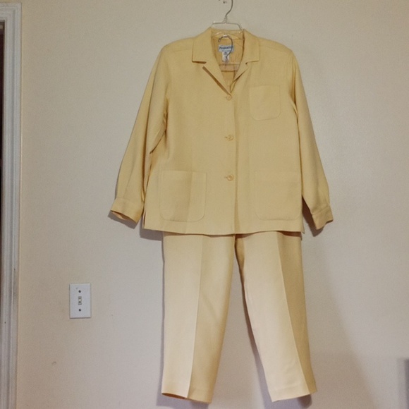 Pendleton Canary Yellowherringbone 85% silk 15% wool pants suit